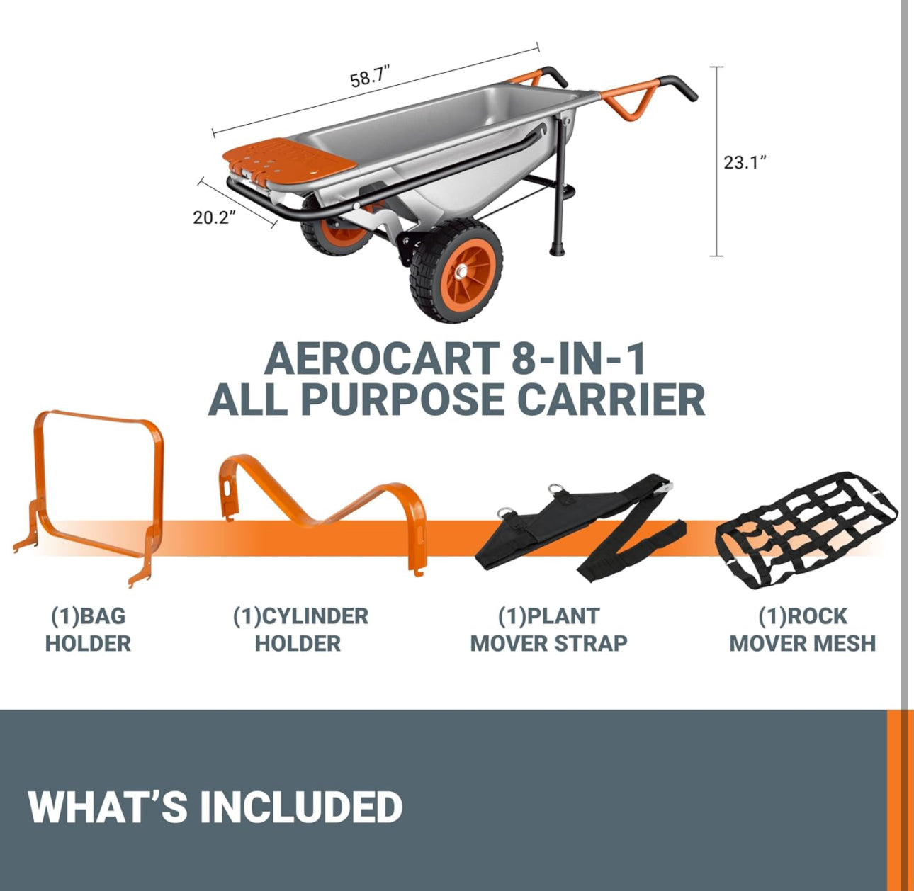 Worx WG050 8-in-1 Aerocart Garden Cart/Wheelbarrow Heavy Duty/Dolly - Gardenhome